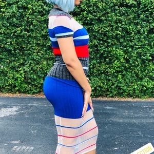 Blue red and black body con dress great for the Fourth of July or date night